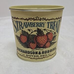 🌴3/$15🌴Vtg Richardson & Robbins Strawberry Treat Tin Container Collectible